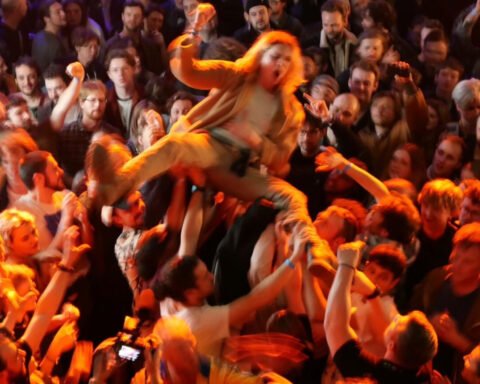 A crowdsurfer at Bristol's Simple Things festival